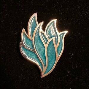 Berne Sterling Silver & Turquoise Enamel Leaf Feather Brooch